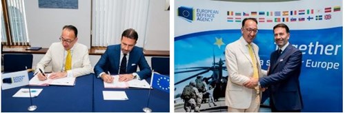Jorge Domecq (left), Chief Executive of the European Defence Agency (EDA), and Massimo Garbini, Managing Director of the SESAR Deployment Manager (SDM) have signed a Memorandum of Understanding (MoU).