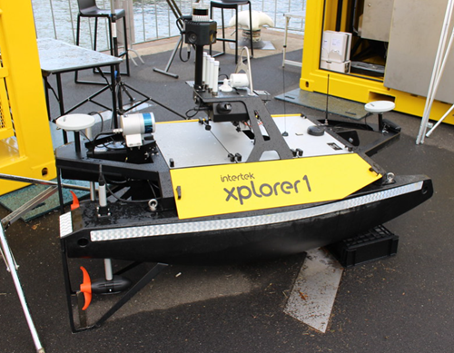 DroneQ Robotic's Xplorer 1 vessel. The unmanned vessel (USV) is equipped with various payloads for accurate and effective collection of survey grade data.