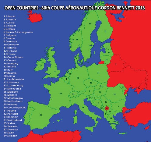 Open Countries 2016 60th Coupe Aéronautique Gordon Bennett