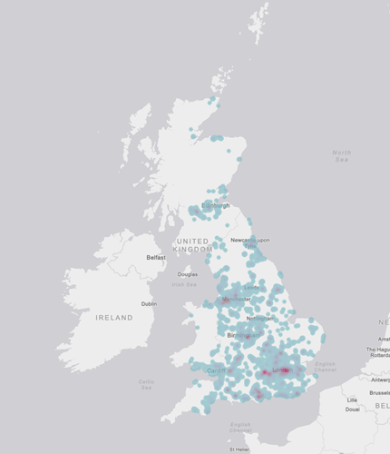 Heatmap showing where flight reports have been filed