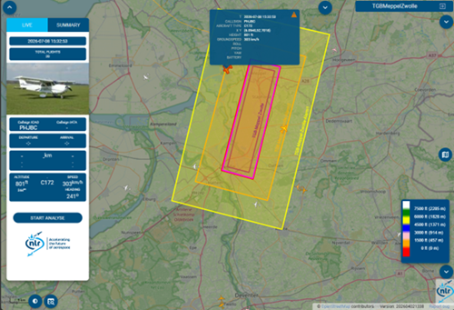 Drone corridor with alarm zones in FlightCatcher