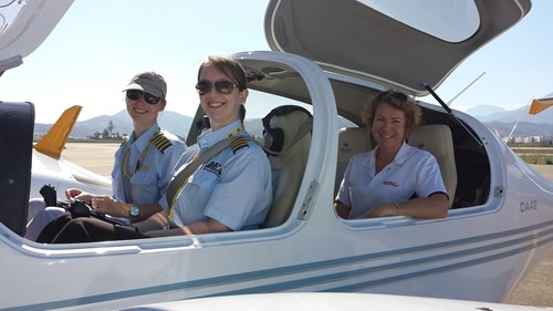 The world’s first ever all-female flight inspection crew from Radiola Aerospace Ltd. From left to right: Captain Evelyn Sissingh, First Officer Louise Courtney, and FlightThe world’s first ever all-female flight inspection crew from Radiola Aerospace Ltd. From left to right: Captain Evelyn Sissingh, First Officer Louise Courtney, and Flight Inspection Group Manager Carole Thompson. Inspection Group Manager Carole Thompson.