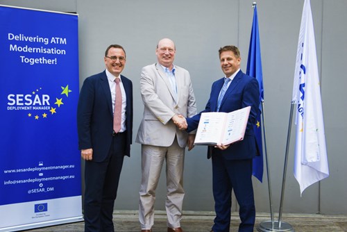 Jonathan Astill, Chairman of SDA’s Board (right) and Nicolas Warinsko, General Manager of the SDA (left), delivered a joint letter to the Director General for Mobility & Transport at the European Commission, Henrik Hololei (centre).