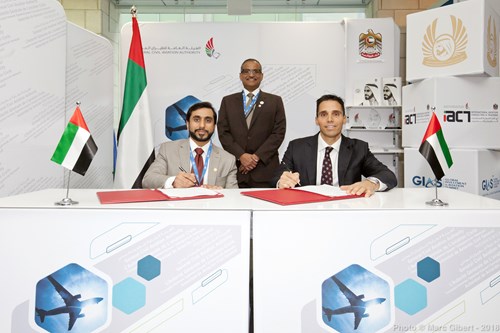 The MOU was signed on October 12th by Ahmed Al Jallaf (left) and Mr. Cheikh (right) at the ICAO offices in Montreal, Canada in the presence of H.E Saif Mohammed Al Suwaidi (standing).