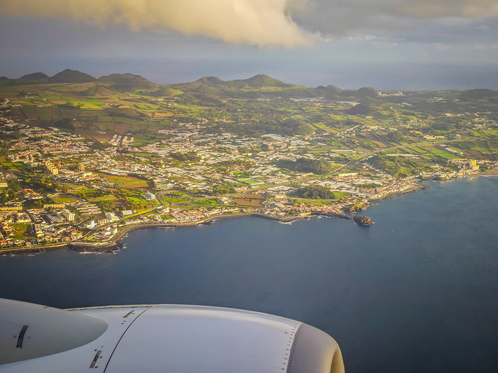 Aerial view over the Azores.