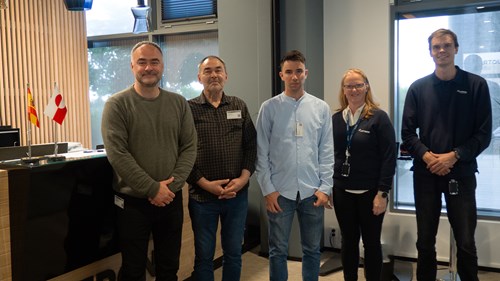 Photo from left: Peer Sarkov and Jens-Peter Kleist, Greenland Airports,  Adrián Varas, COMSA Industrial, and Guri Skallist Eknes and Peter Sneltvedt Nylund from Jotron.